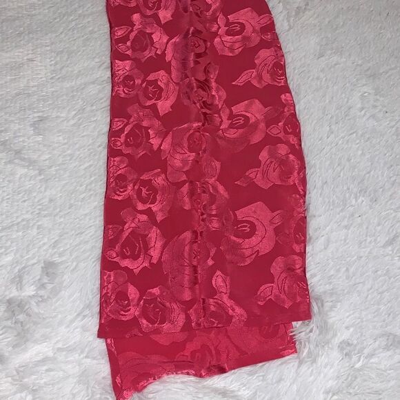 Vintage Pink Floral Imprinted Satin Hand Stitched Long Scarf Wrap 9.5”X45” - Picture 5 of 12